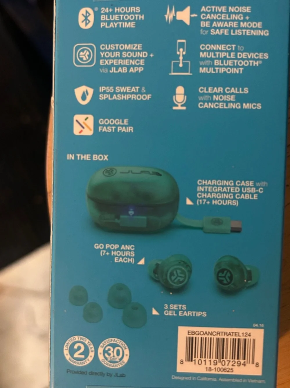 JLab Go Pop ANC True Wireless Earbuds - Clear Teal